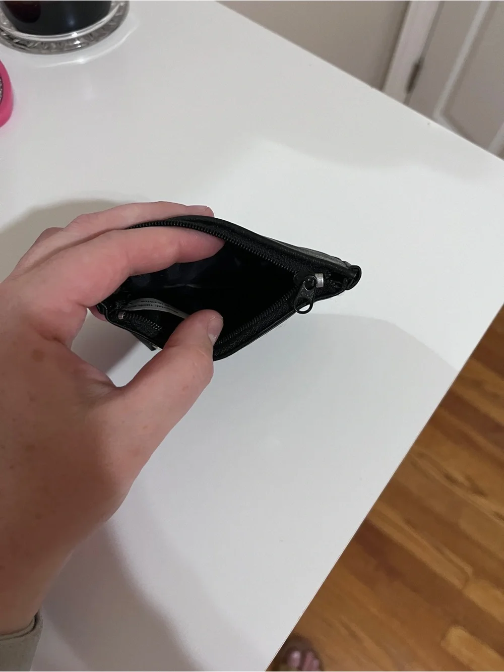 Black Leather Zip Wallet Pouch